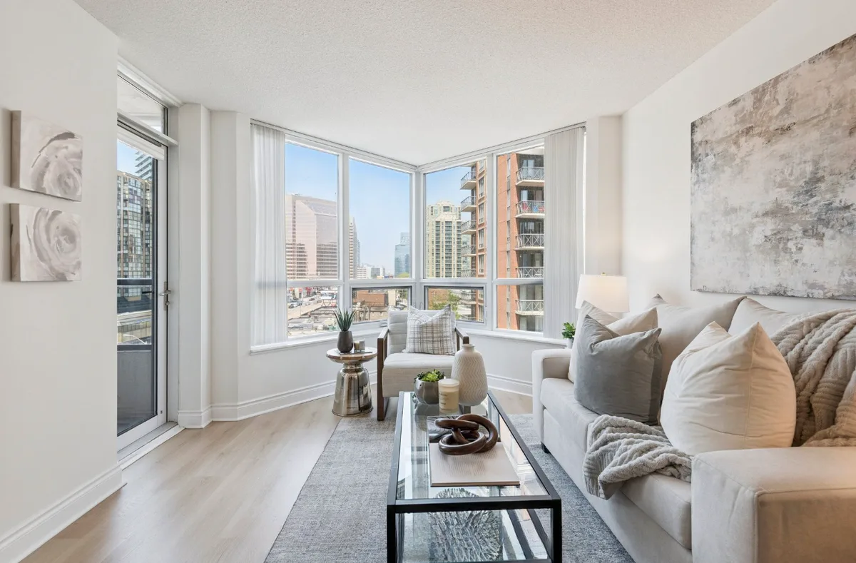 Living room, North York condo staged by Kelly Allan Design