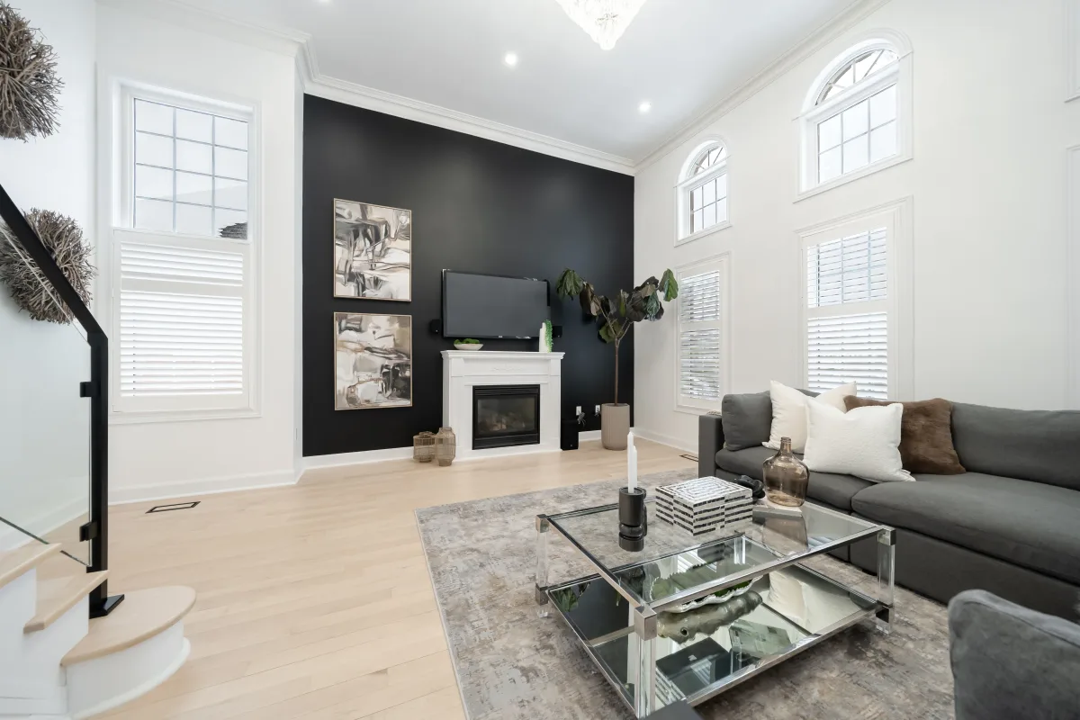 Family room, Richmond Hill vacant home staged by Kelly Allan Design