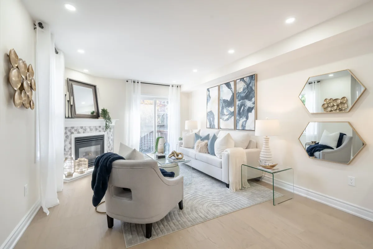 Living room, Richmond Hill vacant home staged by Kelly Allan Design